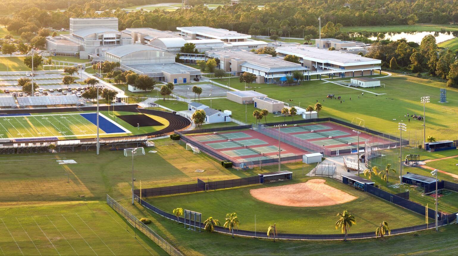 multiple sport fields outside by each other