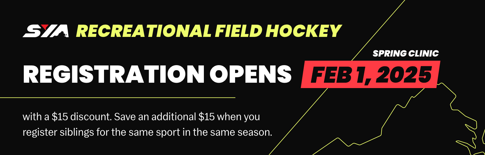 SYA Recreational Field Hockey Feb 1st open registration with a discount e-banner