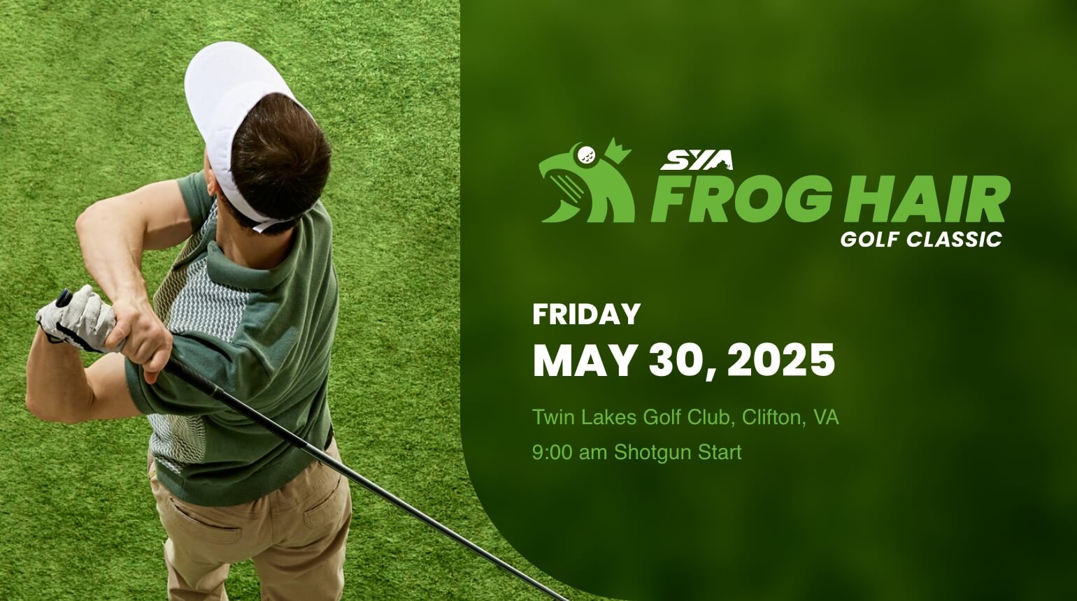 SYA frog hair golf classic e-banner with man playing golf