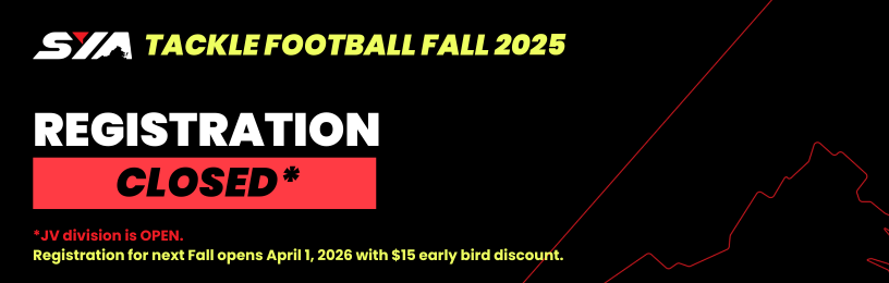 Tackle Football Registration Fall 2025 is Closed. JV Division is Open.