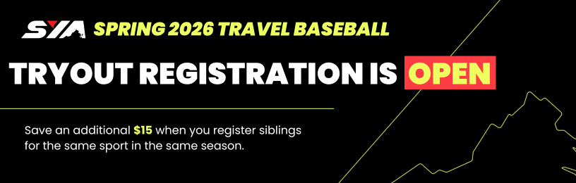 graphic depicting travel baseball tryout registration is open